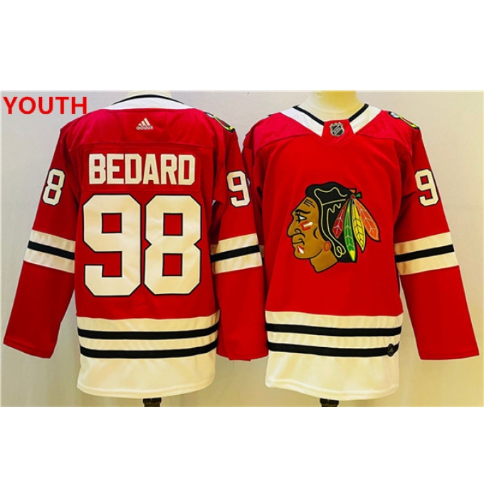 Youth Chicago Blackhawks #98 Connor Bedard Red Black Stitched Jersey