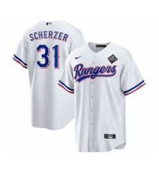 Men's Texas Rangers #31 Max Scherzer 2023 White World Series Stitched Baseball Jersey