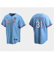 Men's Texas Rangers #31 Max Scherzer Blue 2023 World Series Stitched Baseball Jersey