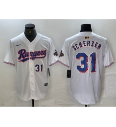 Men's Texas Rangers #31 Max Scherzer Number White 2023 World Series Champions Cool Base Jerseys