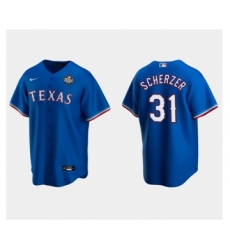 Men's Texas Rangers #31 Max Scherzer Royal 2023 World Series Stitched Baseball Jersey