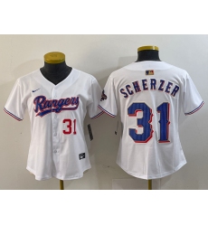 Women's Texas Rangers #31 Max Scherzer Number White 2024 Gold Collection Limited Cool Base Jersey