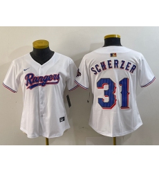 Women's Texas Rangers #31 Max Scherzer White 2024 Gold Collection Limited Cool Base Jersey