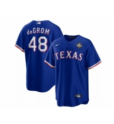 Men's Texas Rangers #48 Jacob DeGrom Royal 2023 World Series Cool Base Stitched Baseball Jersey