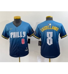 Youth Philadelphia Phillies #8 Nick Castellanos Number Blue 2024 City Connect Limited Stitched Jersey