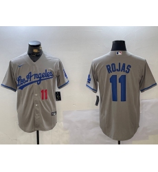 Men's Los Angeles Dodgers #11 Miguel Rojas Number Grey With los Cool Base Stitched Jersey