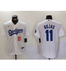 Men's Los Angeles Dodgers #11 Miguel Rojas Number White Cool Base Stitched Jersey