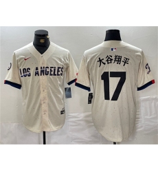 Men's Los Angeles Dodgers #17 大谷翔平 Cream Stitched Baseball Jersey