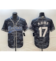 Men's Los Angeles Dodgers #17 大谷翔平 Gray Camo Cool Base With Stitched Baseball Jersey