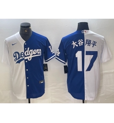 Men's Los Angeles Dodgers #17 大谷翔平 White Blue Two Tone Stitched Baseball Jersey