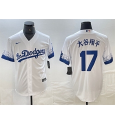 Men's Los Angeles Dodgers #17 大谷翔平 White City Connect Cool Base Stitched Jersey