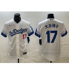 Men's Los Angeles Dodgers #17 大谷翔平 White City Connect Flex Base Stitched Baseball Jersey