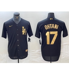 Men's Los Angeles Dodgers #17 Shohei Ohtani Black Gold Cool Base Stitched Jersey