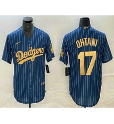 Men's Los Angeles Dodgers #17 Shohei Ohtani Blue Gold Pinstripe Cool Base Stitched Baseball Jersey