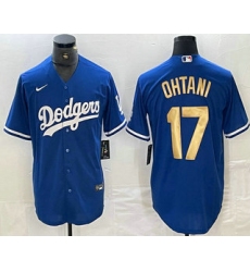 Men's Los Angeles Dodgers #17 Shohei Ohtani Blue Gold Stitched Cool Base Nike Jersey