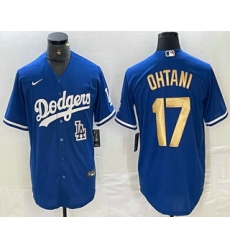 Men's Los Angeles Dodgers #17 Shohei Ohtani Blue Gold Stitched Cool Base Nike Jerseys