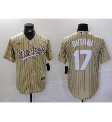 Men's Los Angeles Dodgers #17 Shohei Ohtani Cream Pinstripe Cool Base Stitched Jersey