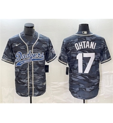 Men's Los Angeles Dodgers #17 Shohei Ohtani Gray Camo Cool Base Stitched Jersey