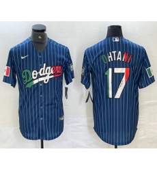 Men's Los Angeles Dodgers #17 Shohei Ohtani Mexico Blue Pinstripe Cool Base Stitched Jerseys