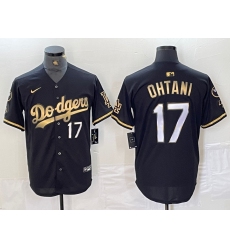 Men's Los Angeles Dodgers #17 Shohei Ohtani Number Black Gold Fashion Stitched Cool Base Limited Jersey