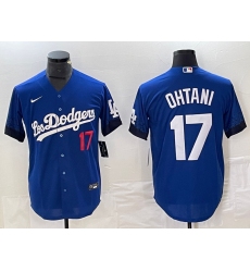 Men's Los Angeles Dodgers #17 Shohei Ohtani Number Blue 2021 City Connect Cool Base Stitched Jersey