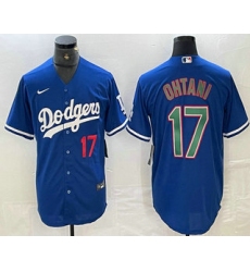 Men's Los Angeles Dodgers #17 Shohei Ohtani Number Blue Green Stitched Cool Base Nike Jersey