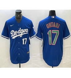 Men's Los Angeles Dodgers #17 Shohei Ohtani Number Blue Green Stitched Cool Base Nike Jerseys