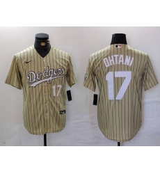 Men's Los Angeles Dodgers #17 Shohei Ohtani Number Cream Pinstripe Cool Base Stitched Jersey