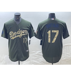 Men's Los Angeles Dodgers #17 Shohei Ohtani Number Green Salute To Service Stitched Cool Base Nike Jersey