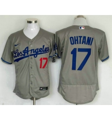 Men's Los Angeles Dodgers #17 Shohei Ohtani Number Grey With Los Stitched Flex Base Nike Jersey