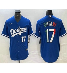 Men's Los Angeles Dodgers #17 Shohei Ohtani Number Mexico Blue Cool Base Stitched Jersey