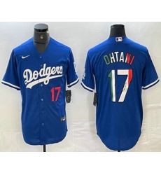 Men's Los Angeles Dodgers #17 Shohei Ohtani Number Mexico Blue Cool Base Stitched Jerseys