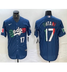 Men's Los Angeles Dodgers #17 Shohei Ohtani Number Mexico Blue Pinstripe Cool Base Stitched Jerseys