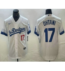 Men's Los Angeles Dodgers #17 Shohei Ohtani Number White 2021 City Connect Cool Base Stitched Jersey