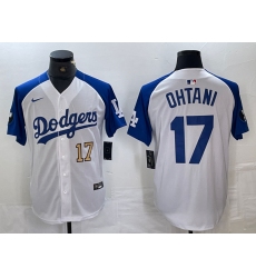 Men's Los Angeles Dodgers #17 Shohei Ohtani Number White Blue Fashion Stitched Cool Base Limited Jersey