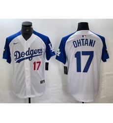 Men's Los Angeles Dodgers #17 Shohei Ohtani Number White Blue Fashion Stitched Cool Base Limited Jerseys