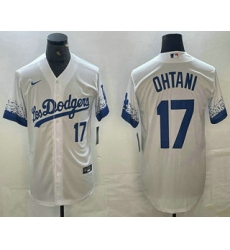 Mens Los Angeles Dodgers #17 Shohei Ohtani Number White City Connect Cool Base Stitched Jersey