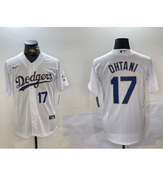 Men's Los Angeles Dodgers #17 Shohei Ohtani Number White Gold Championship Stitched Cool Base Nike Jerseys