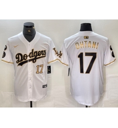 Men's Los Angeles Dodgers #17 Shohei Ohtani Number White Gold Fashion Stitched Cool Base Limited Jersey