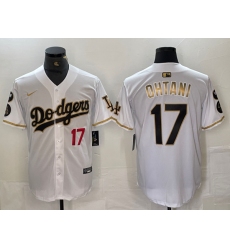 Men's Los Angeles Dodgers #17 Shohei Ohtani Number White Gold Fashion Stitched Cool Base Limited Jerseys