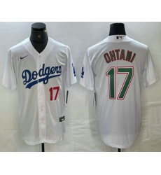 Men's Los Angeles Dodgers #17 Shohei Ohtani Number White Green Stitched Cool Base Nike Jersey