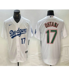 Men's Los Angeles Dodgers #17 Shohei Ohtani Number White Green Stitched Cool Base Nike Jerseys