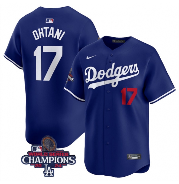Men's Los Angeles Dodgers #17 Shohei Ohtani Royal 2024 World Series Champions Alternate Limited Stitched Baseball Jersey