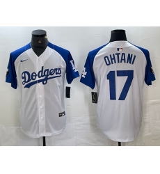 Men's Los Angeles Dodgers #17 Shohei Ohtani White Blue Fashion Stitched Cool Base Limited Jerseys