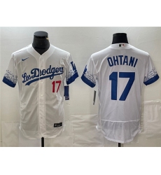 Men's Los Angeles Dodgers #17 Shohei Ohtani White City Connect Flex Base Stitched Baseball Jersey