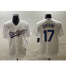 Men's Los Angeles Dodgers #17 Shohei Ohtani White Gold Cool Base Stitched Baseball Jersey