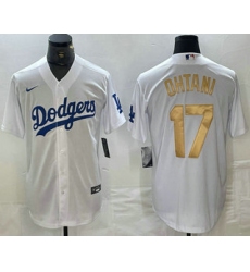 Men's Los Angeles Dodgers #17 Shohei Ohtani White Gold Stitched Cool Base Nike Jerseys