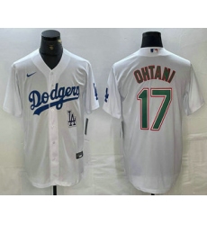 Men's Los Angeles Dodgers #17 Shohei Ohtani White Green Stitched Cool Base Nike Jersey