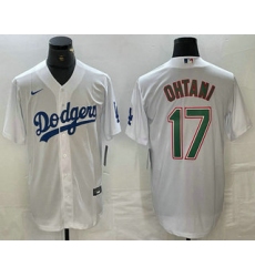 Men's Los Angeles Dodgers #17 Shohei Ohtani White Green Stitched Cool Base Nike Jerseys