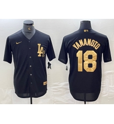 Men's Los Angeles Dodgers #18 Yoshinobu Yamamoto Black Gold Cool Base Stitched Jersey